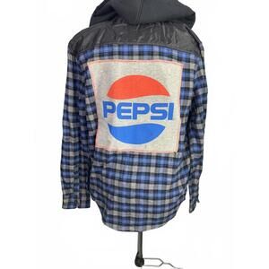 Pepsi Upcycled Hoodie Flannel | Raw Yarn | Size M | Unisex Retro 90s Grunge